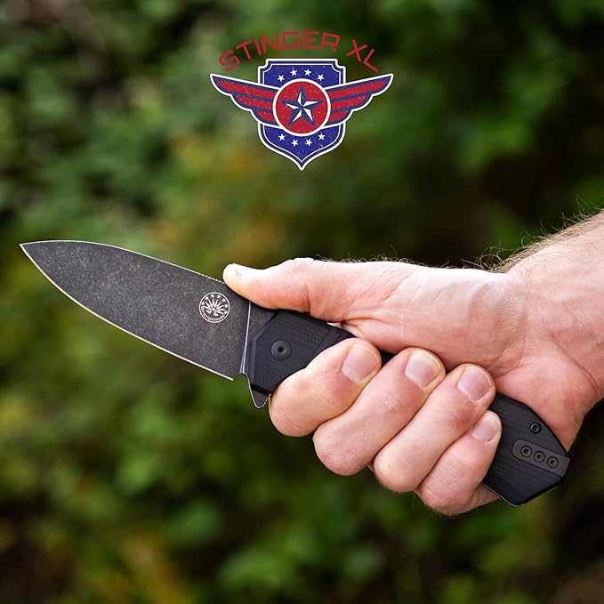 Off-Grid Knives - STINGER XL Folding Knife, 154CM Steel, Full Flat Grind, G10 Scales, Ceramic