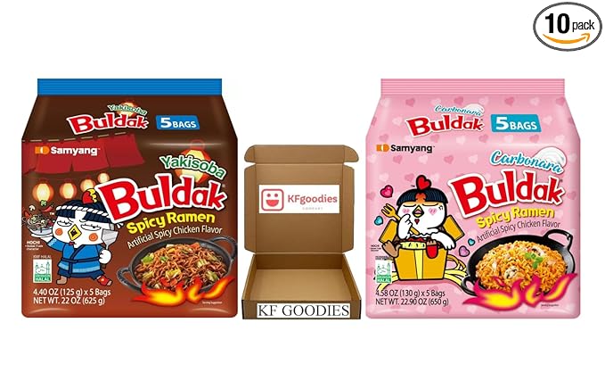 KF GOODIES Korean Ramen Variety Pack Gift Box (10 Count) – Spicy Buldak Noodle Assortment for