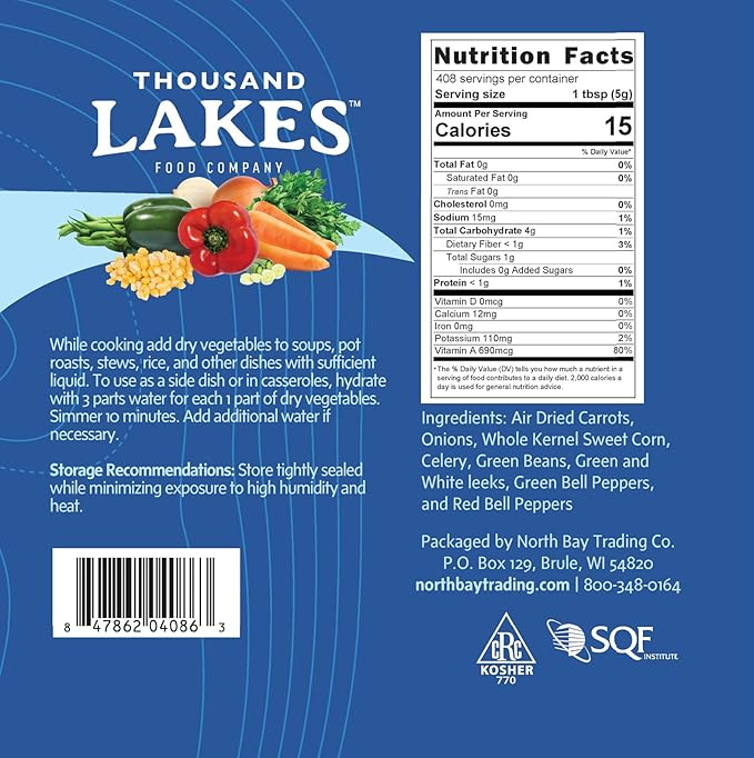 Thousand Lakes Dried Mixed Vegetables Select Soup Blend - Bulk - 4.5 pounds | 100% Veggies | No