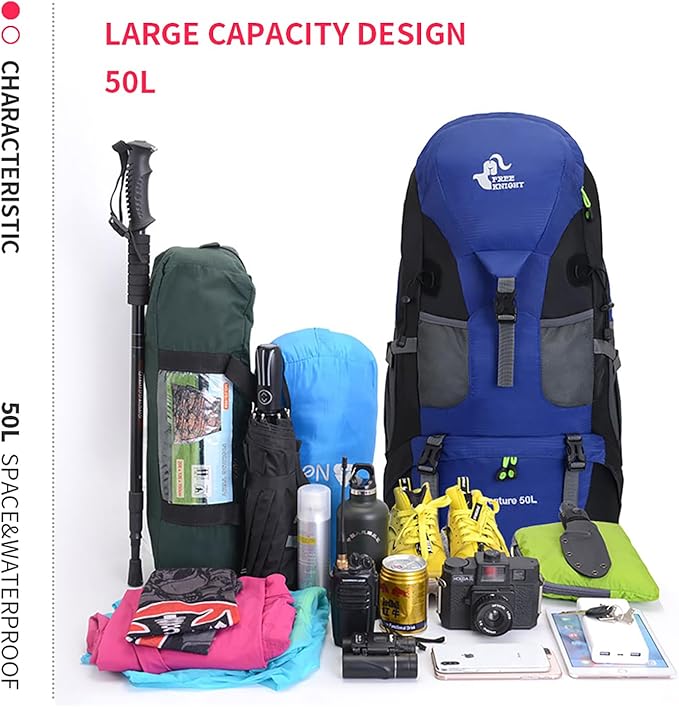 Bseash 50L Hiking Backpack, Water Resistant Lightweight Outdoor Sport Daypack Travel Bag for