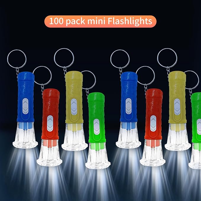 100 Pieces Mini Flashlight Keychain Bulk for decor, Assorted Colors Torch Keyring Flashlights LED