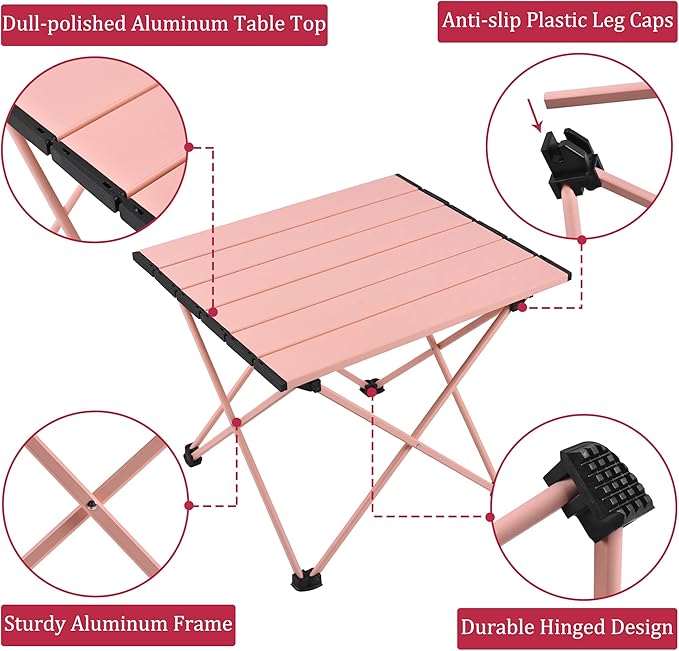 Grope Portable Beach Table for Sand with Aluminum Table Top, Folding Camping Table Easy to Carry
