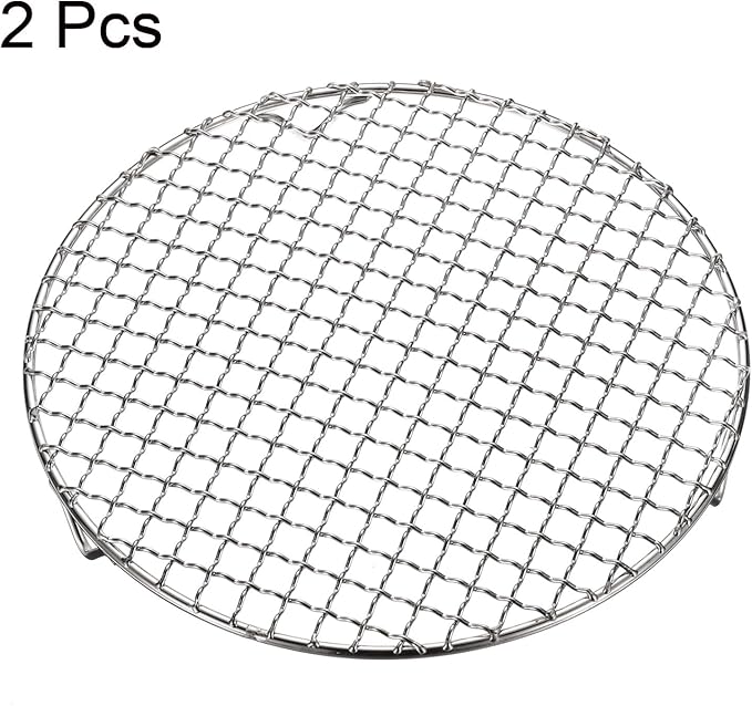 HARFINGTON 2pcs Round Cooking Rack 9.4-inch 201 Stainless Steel Cross Wire Barbecue Grill Net with