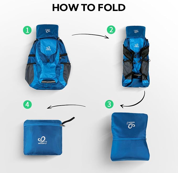WATERFLY Lightweight Packable Hiking Backpack: 30L Foldable Travel Daypack Ultralight Camping Day