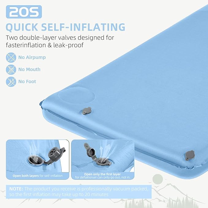 Memory Sleeping Pad, 3.1" Ultra-Thick Foam Sleeping Mats for Camping, Easy Inflate&Deflate,9.5