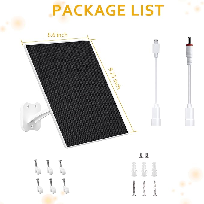 Zivif 8W Solar Panel for Security Cameras, Solar Panel Charger Camera with USB-C Cable, DC