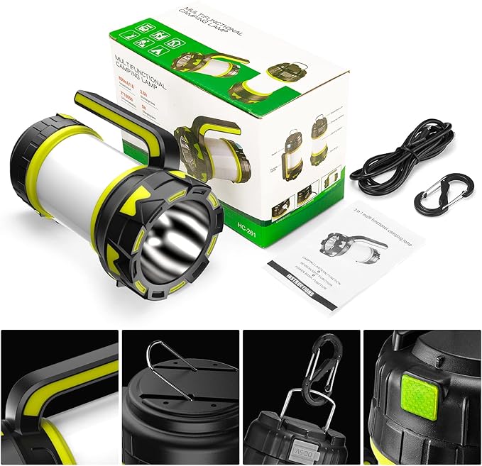 Rechargeable Flashlights Camping Lantern,6 Modes LED Bright Flashlight 3000mAh Battery, IPX4