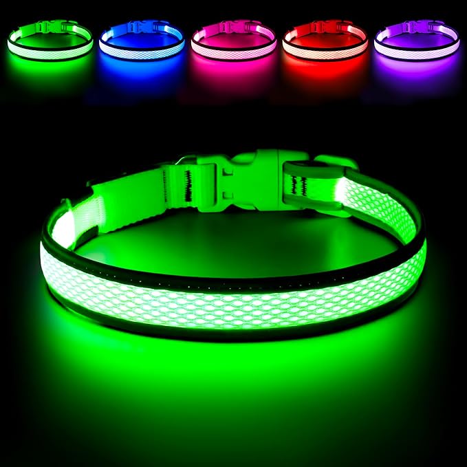 Flashseen LED Dog Collar, Light Up Dog Collar Lights USB Rechargeable, Adjustable Comfortable Soft