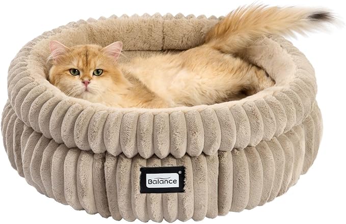 BALANCE Cat Bed Kitten Bed, Washable Round Cat Beds for Indoor Cats,Super Soft Plush Faux Fur Pet