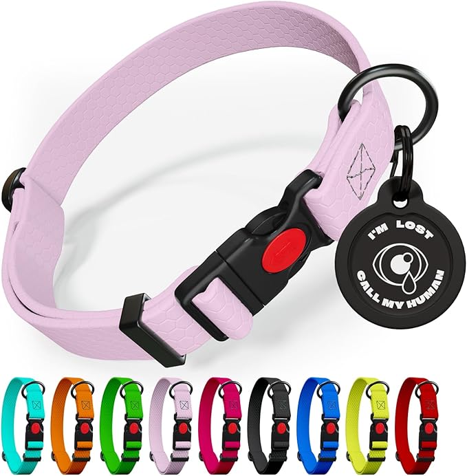 Adjustable Dog Collar with QR Code Dog Tag ID Attached - Made in USA - Honeycomb Waterproof Heavy