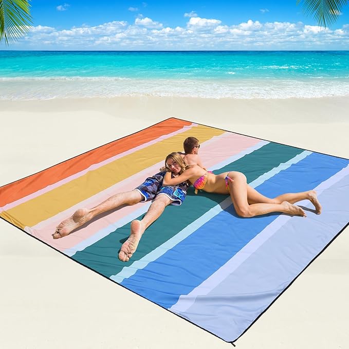 Beach Blanket Waterproof Sandproof Beach Mat 79" X 83"/10'x9'for 2-8 Adults Quick Drying Outdoor