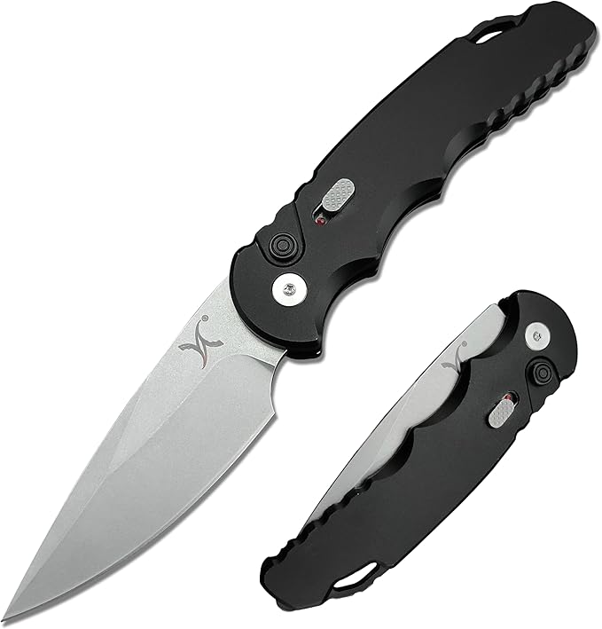 HUAAO 7.5??Assisted Opening Push Button Folding Pocket Knife, 2.8??D2 Blade Aluminum Alloy Handles