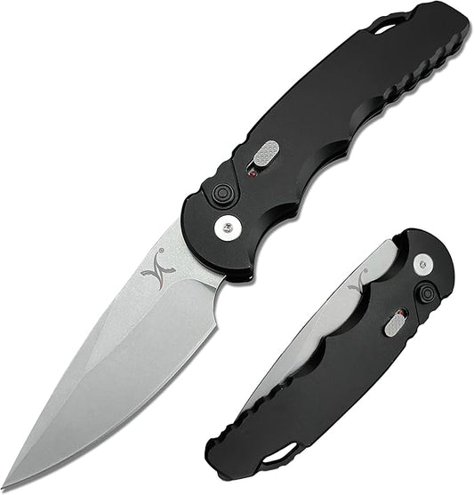 HUAAO 7.5??Assisted Opening Push Button Folding Pocket Knife, 2.8??D2 Blade Aluminum Alloy Handles