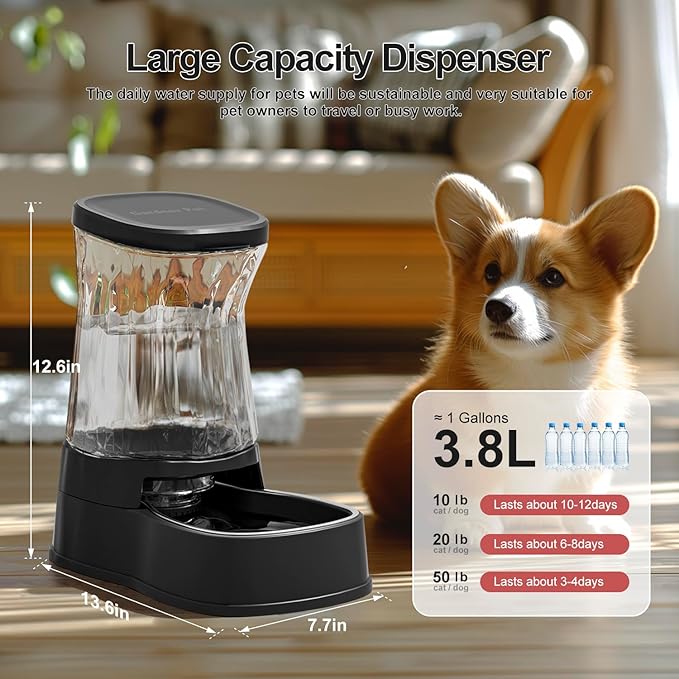 Gardner Pet Automatic Dog Water Dispenser Gravity Stainless Steel Water Waterer Feeder, 100%