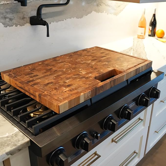 EcoDecors, Teak End Grain Cutting Board 29"x18", Solid FSC Teakwood Carving Board with Juice