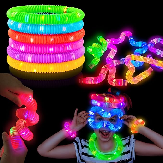 Halloween Glow Sticks Toys Gifts for Toddlers-6 PCS Light Up Pop Tube Party Favors for Kids,LED