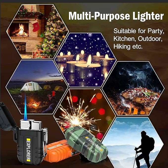 Torch Lighter, 2 Pack Butane Lighter, Windproof Outdoor Gas Lighter Adjustable Jet Flame Lighters