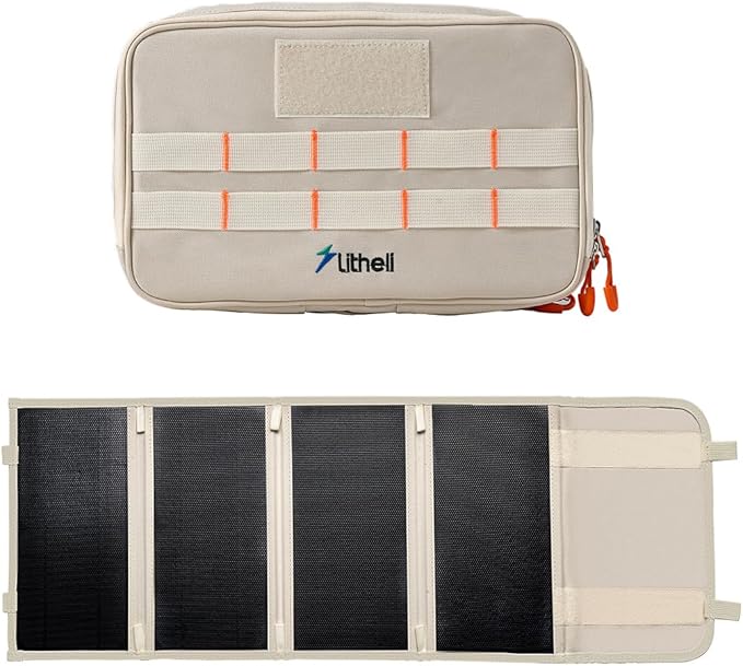 Litheli 24W Portable Solar Panel Charger with Bag, Foldable USB-C & USB-A Solar Power Bank for