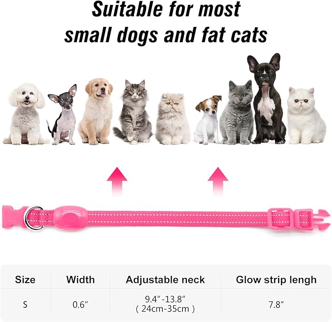 Visinite Light Up Dog Collars for Small Dogs,LED Dog Collar Light Rechargeable,Fully Adjustable