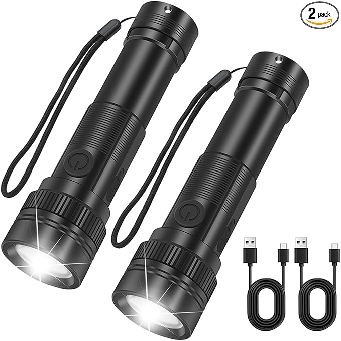 Rechargeable LED Flashlight High Lumens - 2 Pack Super Bright Small Tactical Flashlight Zoomable,4