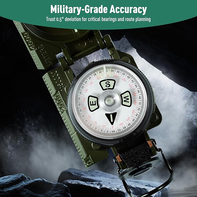 Eyeskey Multifunctional Military Sighting Navigation Compass Impact Resistant & Waterproof Compass