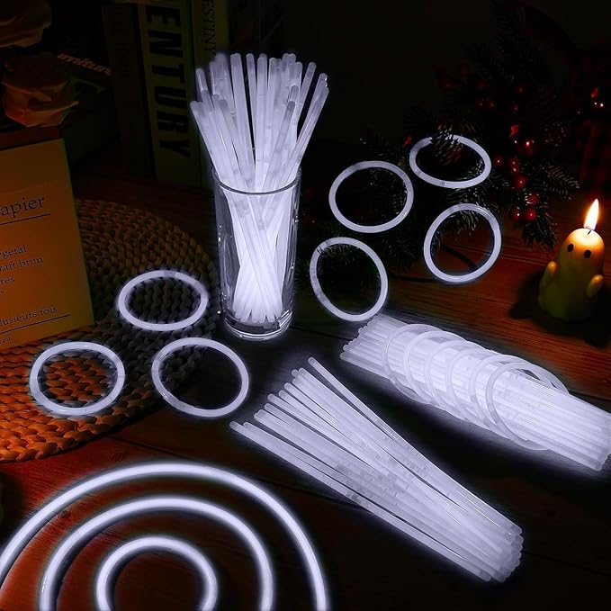 40 Pack 8??White Glow Sticks Bracelet Necklaces Bulk with 40 Connectors Neon Glow In The Dark Party