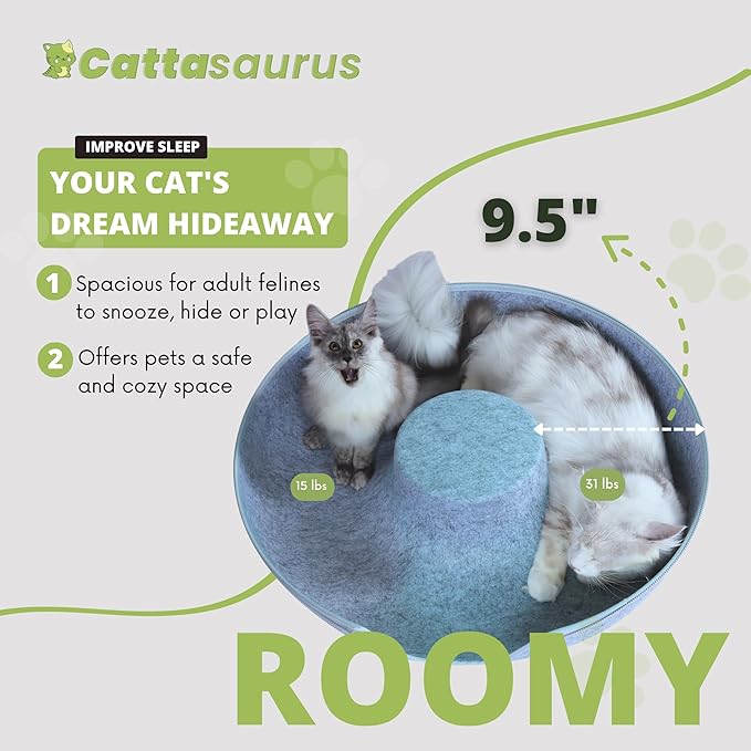 Cattasaurus Peekaboo Cat Cave, Extra Spacious for Multiple & Large Cats 12+ lbs, Scratch Detachable