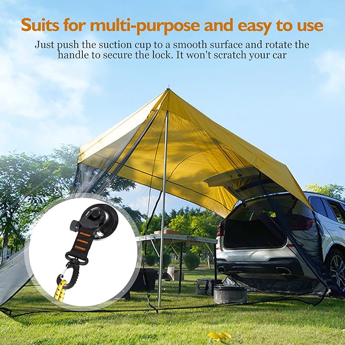 CONBOLA Suction Cups Hooks 4 Pieces Outdoor Car Camping Essentials Heavy Duty Upgraded Tie Down