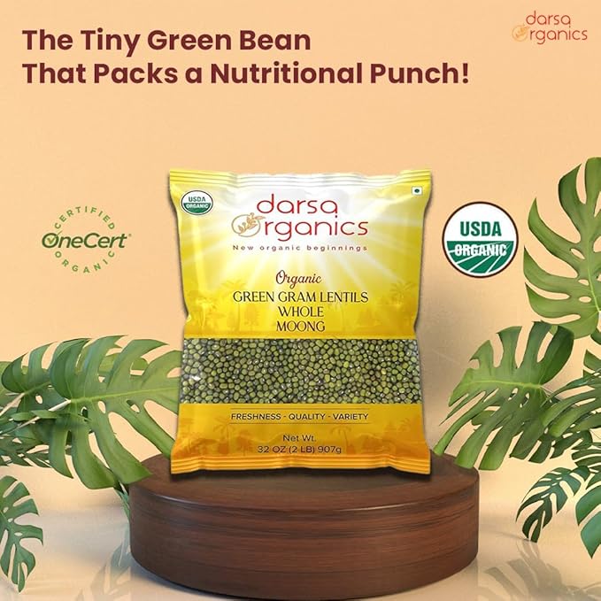 Darsa Organics Whole Green Moong (Mung) Bean Lentils 2 lb ??USDA Organic, Non-GMO, Kosher