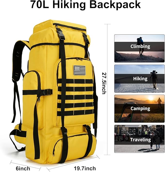 Hiking Backpack for Men 70L/100L Camping Backpack Military Rucksack Molle 3 Days Assault Pack for