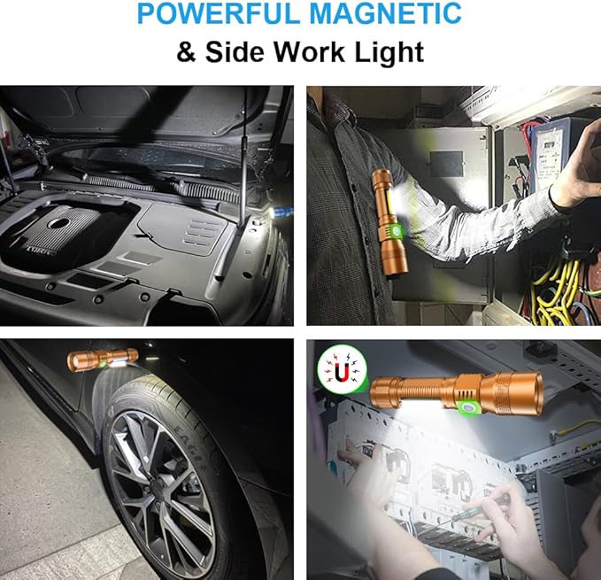 UV Flashlight Black Light, USB Rechargeable Flashlight with Magnetic Base - High Flash Light, Side