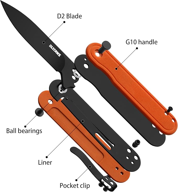 G040 Pocket Knife, 2.75'' D2 Steel Blade G10 handle, Small EDC Knife with Pocket Clip for Men