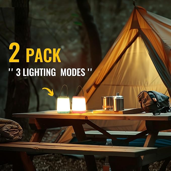 2 Pack LED Camping Lights, Battery Powered LED Camping Lantern with 3 Modes, Portable Night Light