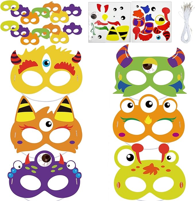 chiazllta 30 Packs Halloween Monster Masks Craft, Halloween Art Craft Kit DIY Paper Masks for Home