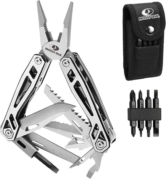 MOSSY OAK Multitool, 21-in-1 Stainless Steel Pocket Knife with Screwdriver Sleeve, Self-locking