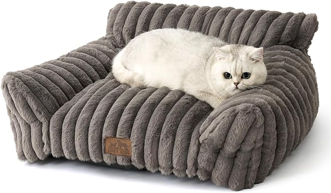 Cute Cat Couch, Premium Plush Faux Fur Pet Couch Bed, Ultra-Soft Pet Furniture for Cats & Small