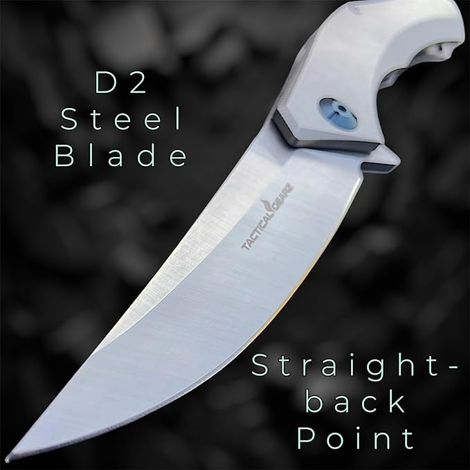 TACTICAL GEARZ Pocket Knife for EDC, Stonewashed Stainless Steel Handle, D2 Steel Blade, Includes