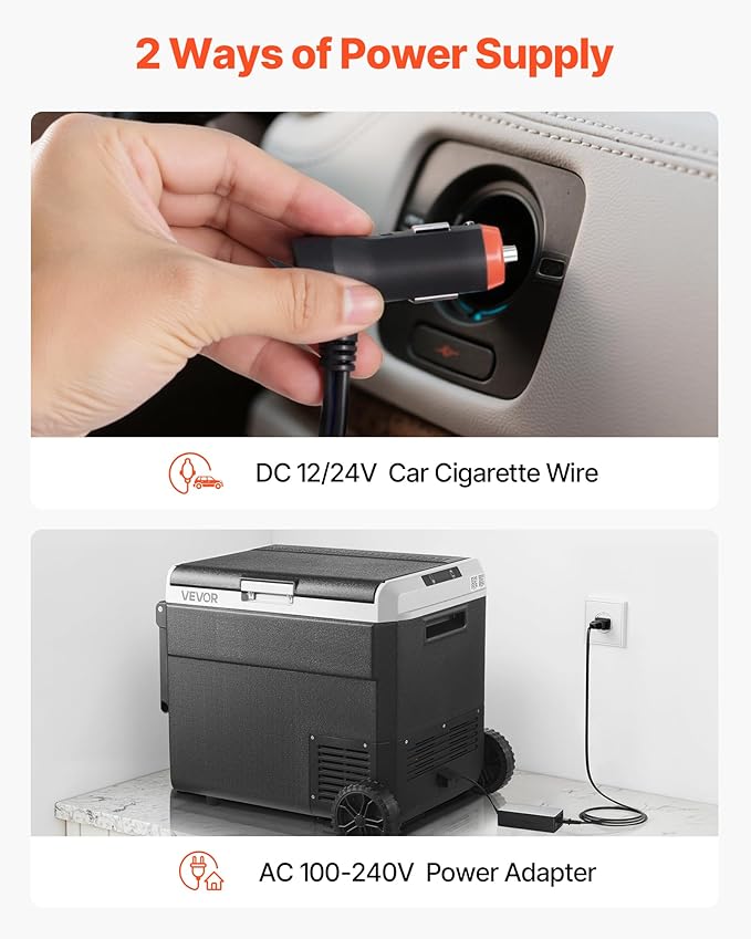 VEVOR 63.4QT/60L Car Fridge, Portable Electric Cooler with Wheels and Handle, -4℉~68℉, 12/24V DC