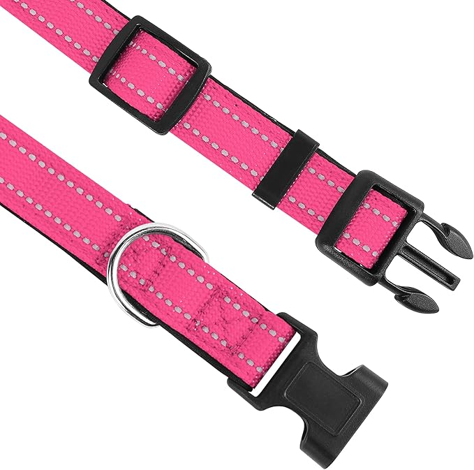 Reflective Dog Collar, Adjustable Soft Neoprene Padded Nylon Pet Collars with Buckle for Large