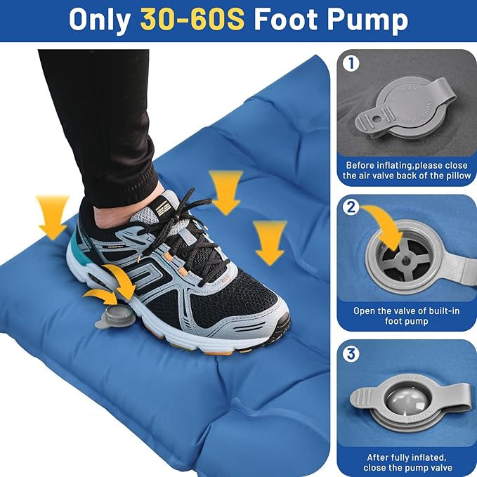 Camping Sleeping Pad, Extra Thick 6 Inch Inflatable Camping Mat with Pillow Built-in Foot Pump