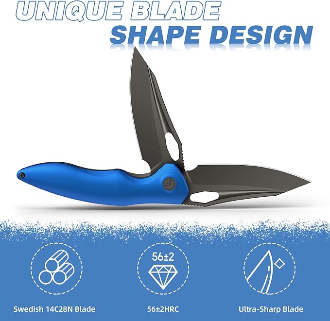 FINTISO Apollo Pocket Knife, 3.3" 14C28N Blade Aluminum Alloy Handle Folding Knife with Liner Lock