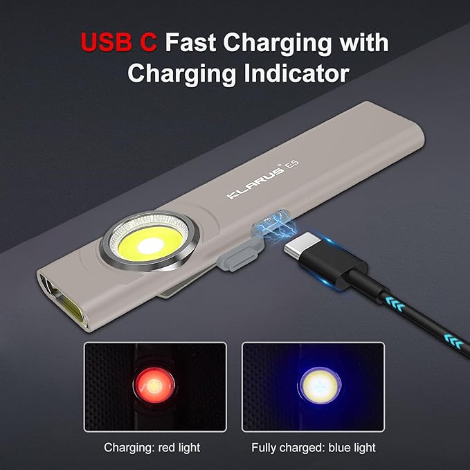 klarus E5 Pocket Flashlight, Rechargeable EDC Flashlight, Super Slim 4.2x1x0.3inch, 600 Lumens