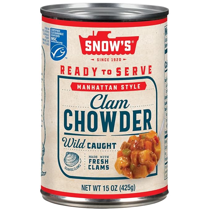 Snow's Manhattan Clam Chowder, 15 oz Can - 11g Protein per Serving - Ready-to-Serve Authentic