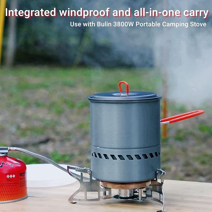 Bulin Camping Pot, 1.5L High Efficiency Backpacking Pot Ultralight Camping Cooking Set Cookware