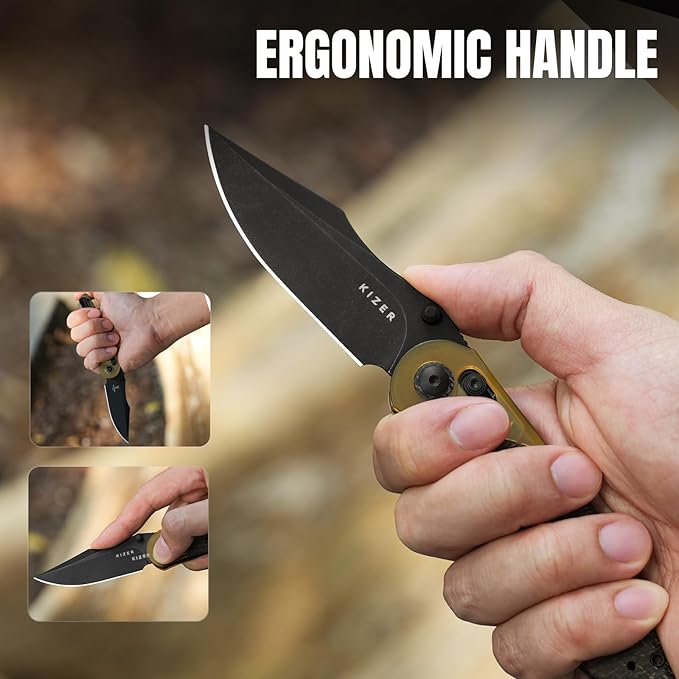 Kizer Mini Mystic Pocket Knife, 3.2" 154CM Blade EDC Hunting Survival Knife with Black Burlap