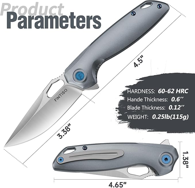 FINTISO Pocket Knife 3.38" Folding Knife Premium 14C28N Blade with 6061 Aluminum Alloy Handle