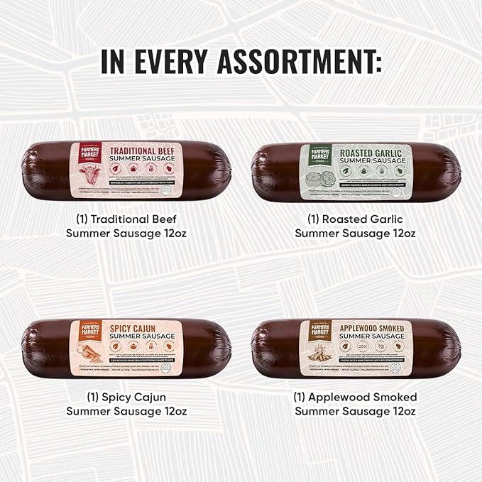 Farmers Market, Gluten Free, Keto, Paleo, Low Sodium, Zero Sugar, Summer Sausage Gift Set, 12oz