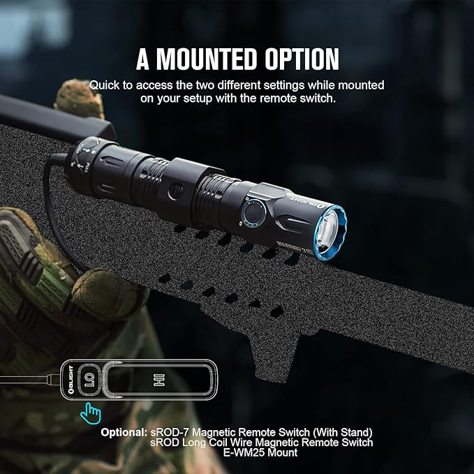 OLIGHT Warrior 3S 2300 Lumens Rechargeable Tactical Flashlight, Compact Dual-Switches LED Bright