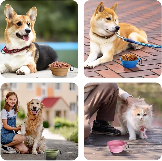PetBonus 2-Pack Silicone Collapsible Dog Bowls, BPA Free Dishwasher Safe, Portable Foldable