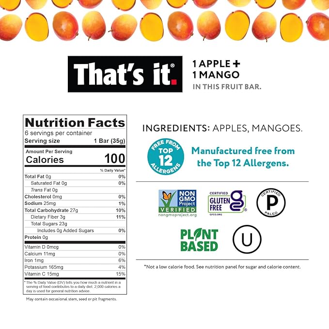 That's it. Fruit Bars 12 Variety Pack 100% Natural Real Fruit Bar, High Fiber Vegan, Gluten Free